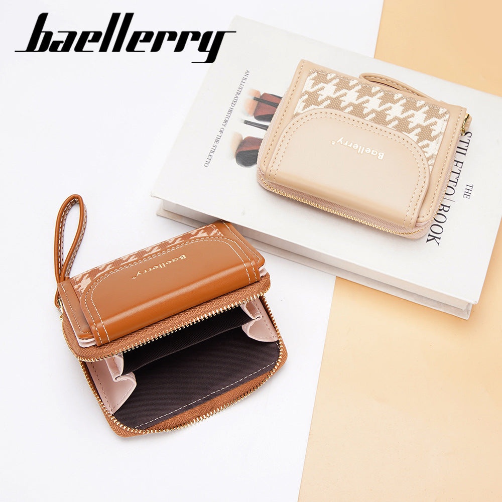 Women's Short Color-Blocked Zipper Coin Purse