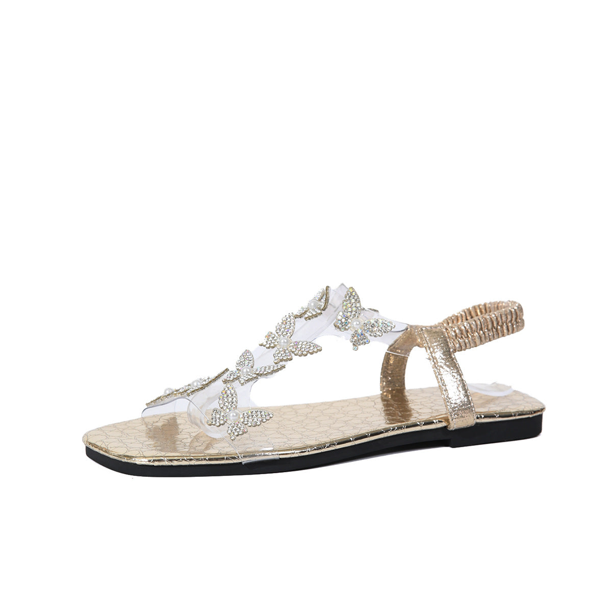 # Butterfly Rhinestone Square Toe Peep Toe Sandals
