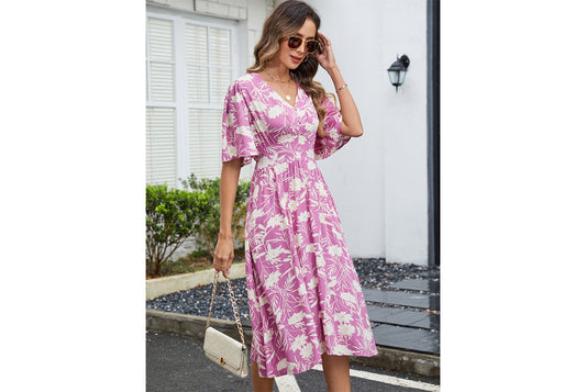 **Bohemian Beach Dress with a Waist Fit**