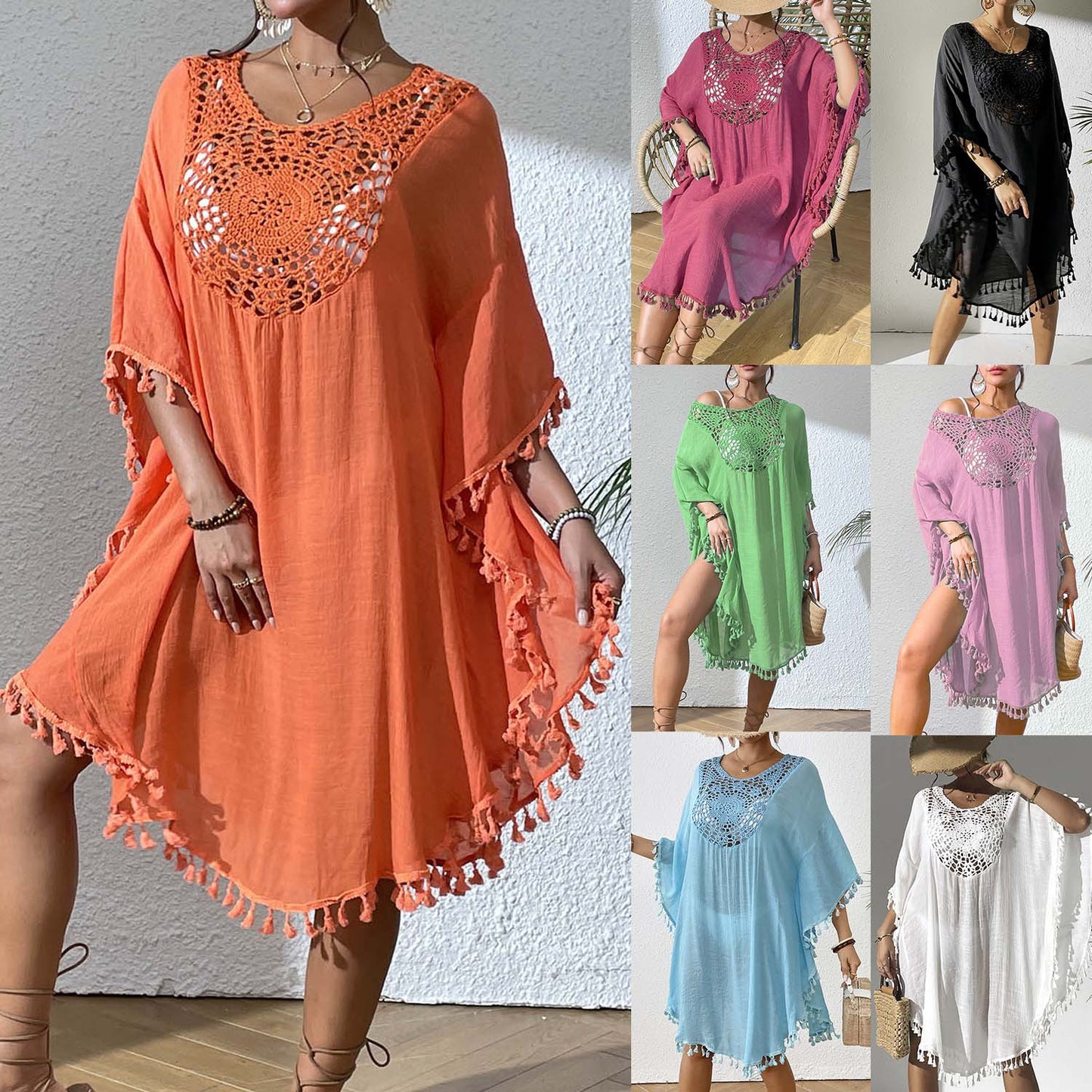 # Crochet-Patterned Tassel Beach Cover-Up