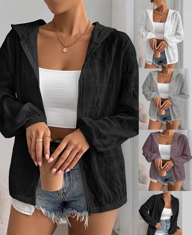 # Thin Hooded Sun Protection Loose-fitting Women's Jacket
