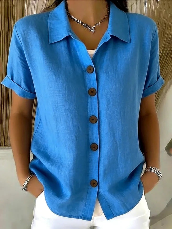 # Button-Up Cotton Linen Women's Casual Short-Sleeve Shirt