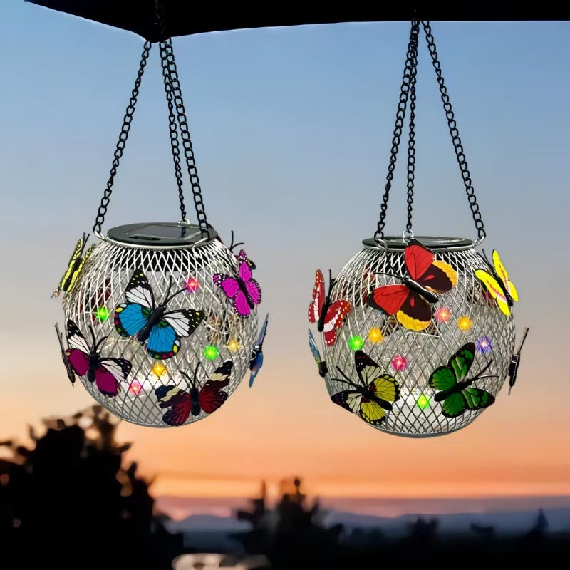 Retro Iron Solar-Powered Hollowed-Out Courtyard Chandelier