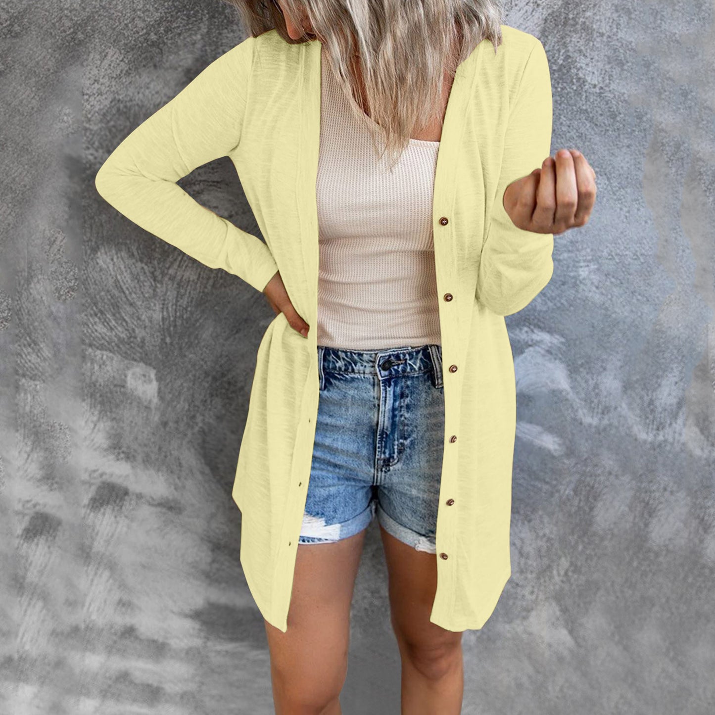 # Women's Solid Color Long-Sleeved Cardigan/Outerwear