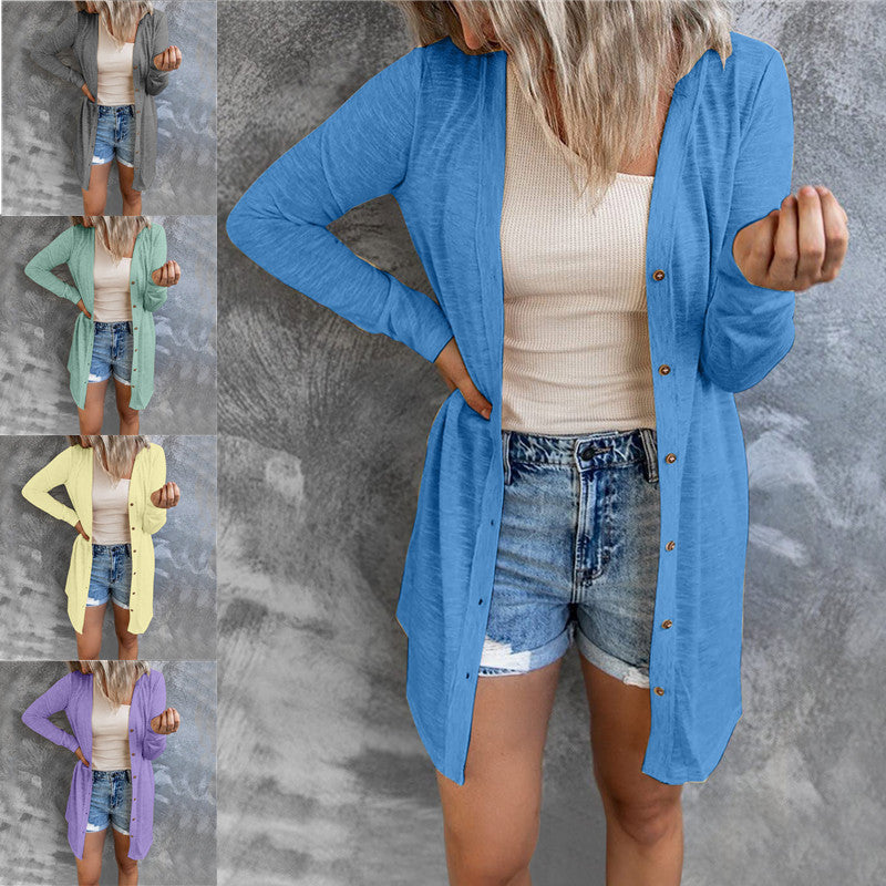 # Women's Solid Color Long-Sleeved Cardigan/Outerwear