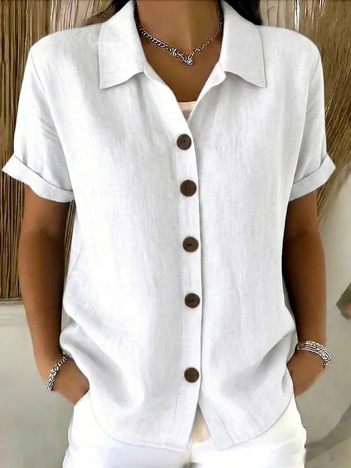 # Button-Up Cotton Linen Women's Casual Short-Sleeve Shirt