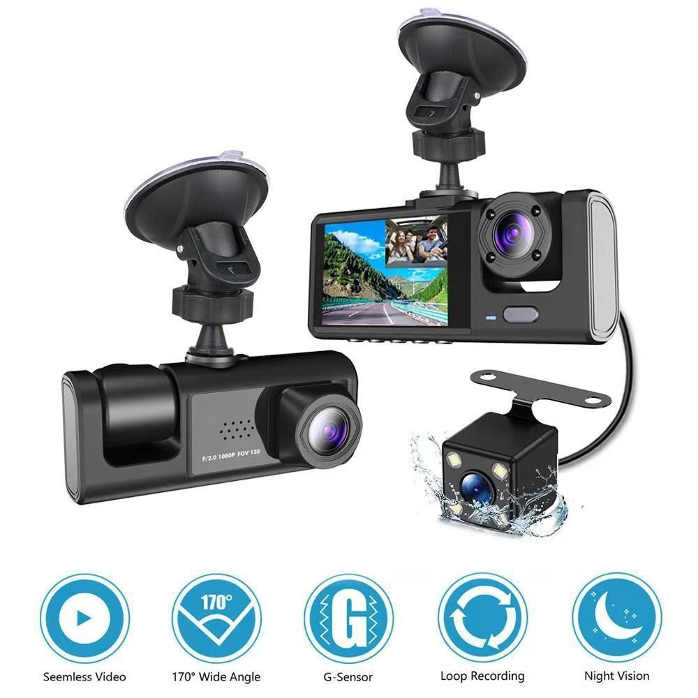 # 2-inch Screen Three-Channel HD Dash Cam