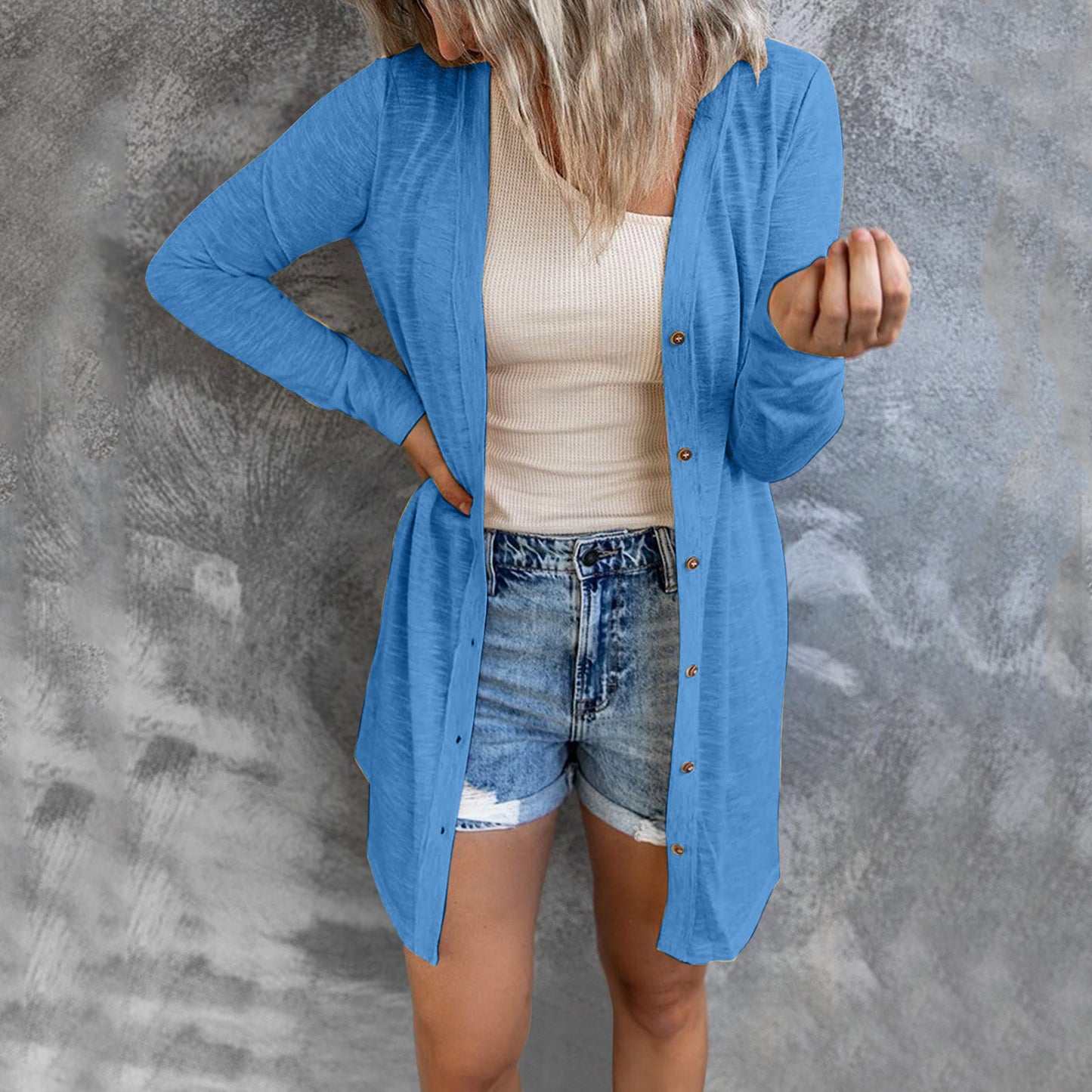 # Women's Solid Color Long-Sleeved Cardigan/Outerwear