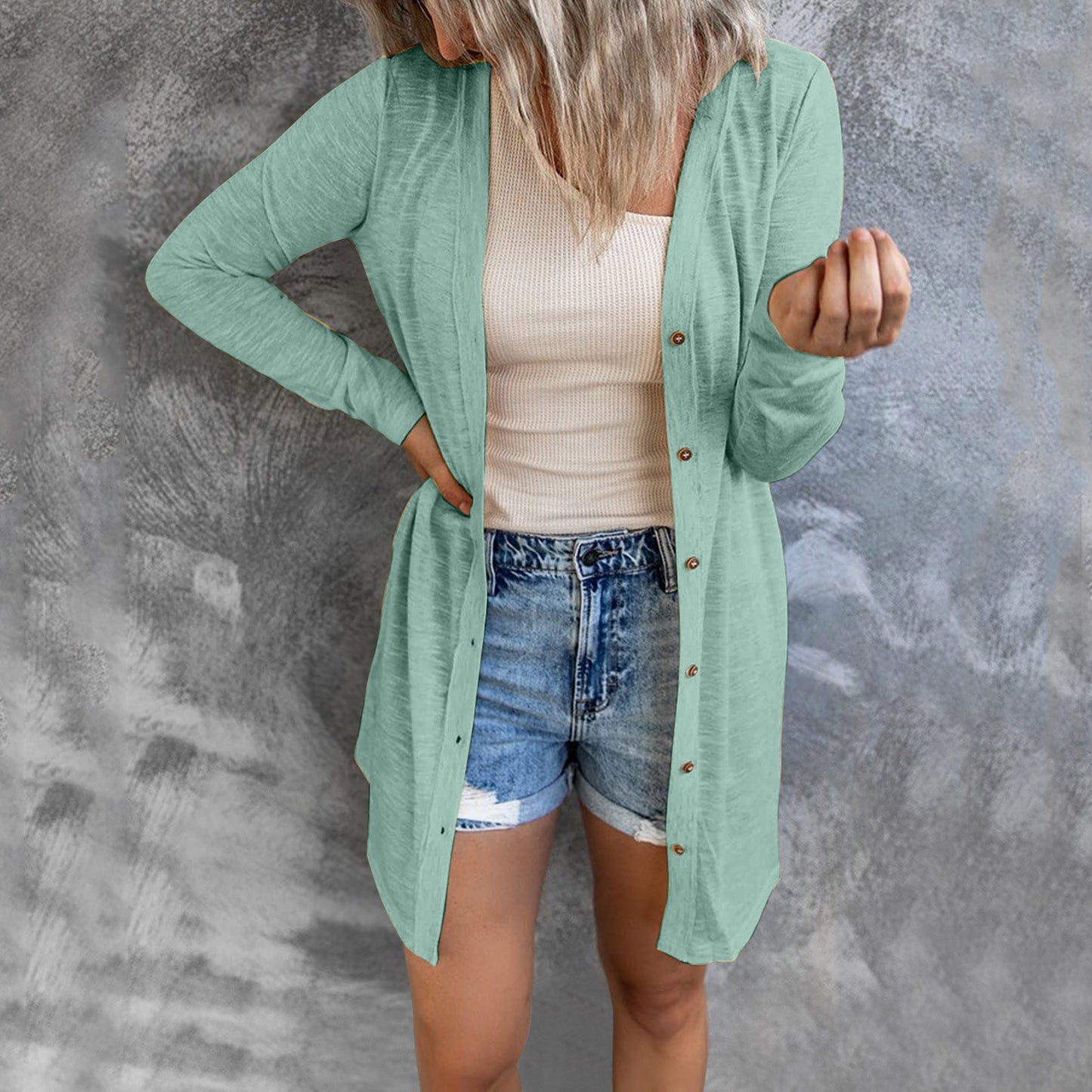 # Women's Solid Color Long-Sleeved Cardigan/Outerwear