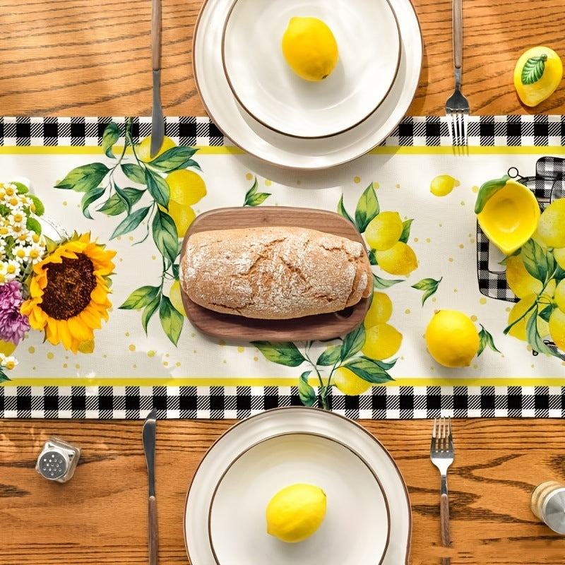 # Checkered Truck and Lemon Themed Table Runner