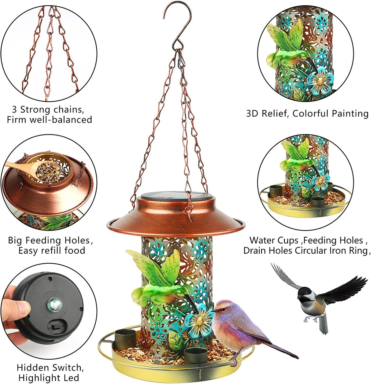 Solar-Powered Wrought Iron Bird Feeder/Pavilion Light