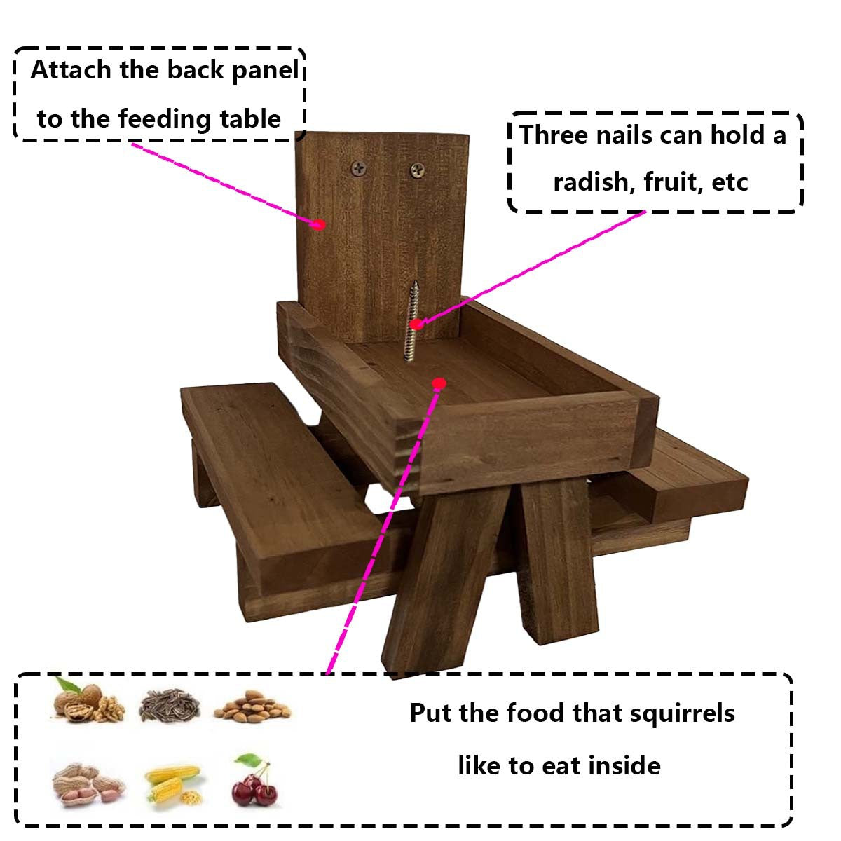 # Solid Wood Small Animal Feeding Table with Red Umbrella