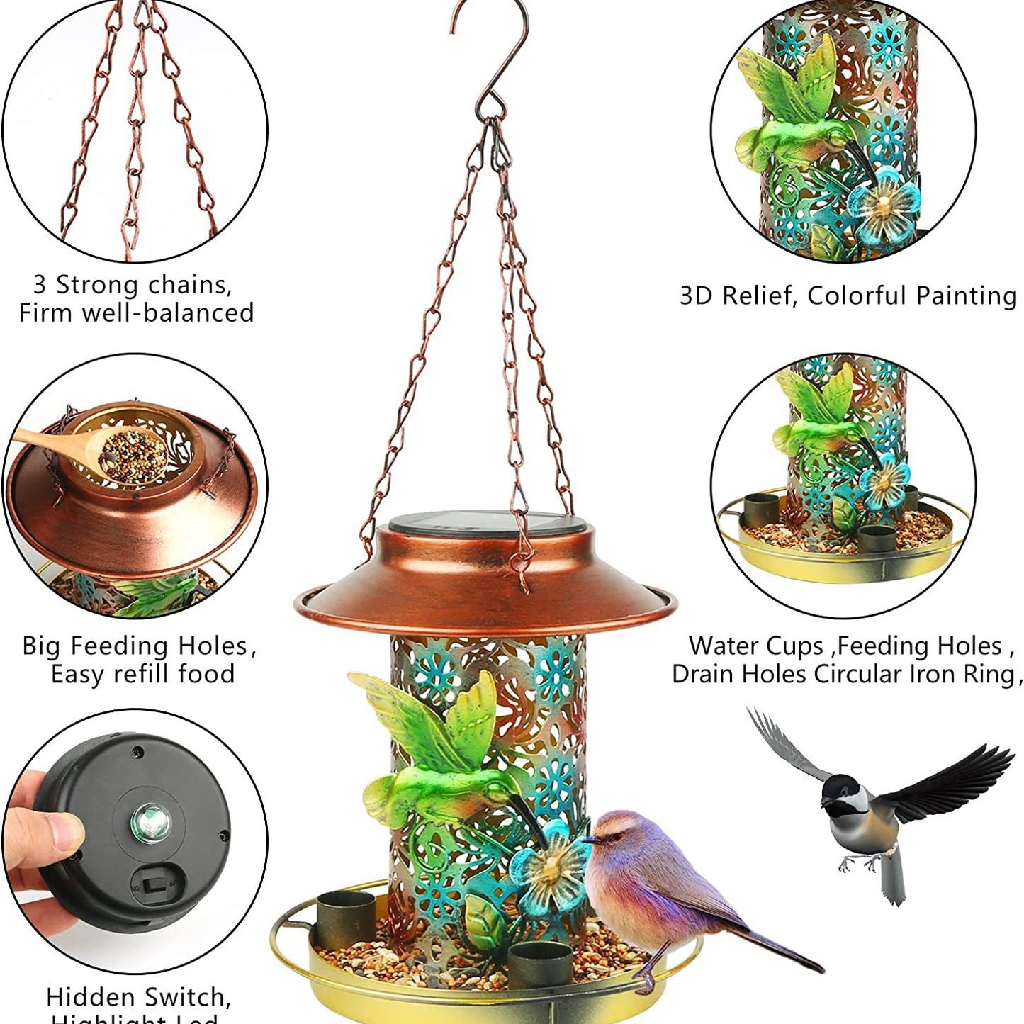 Solar-Powered Wrought Iron Bird Feeder/Pavilion Light