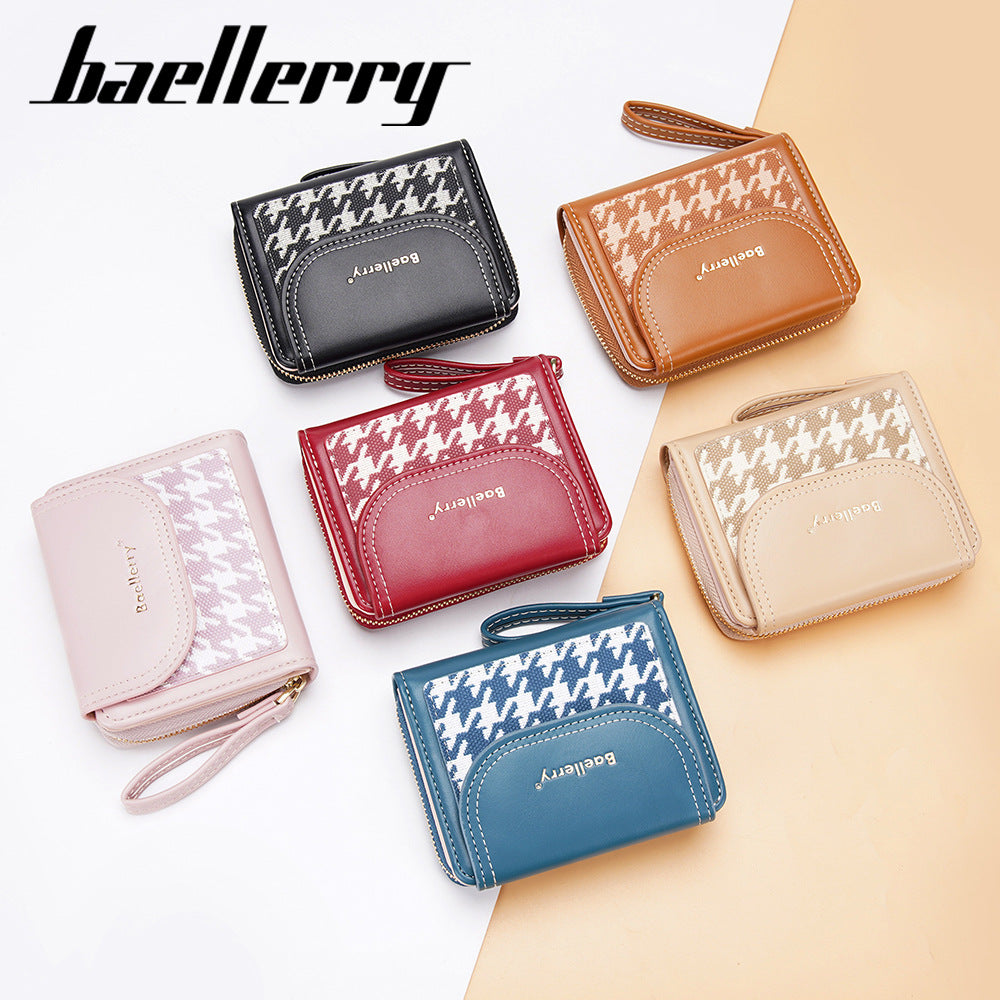 Women's Short Color-Blocked Zipper Coin Purse