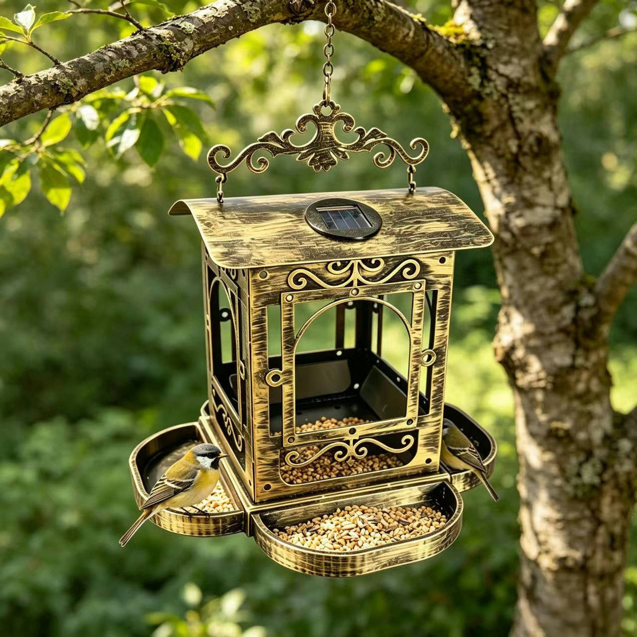 # Retro Iron Solar-Powered Hanging Bird Feeder