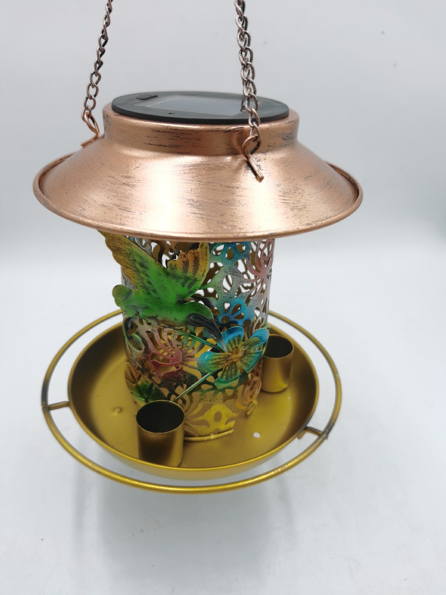 Solar-Powered Wrought Iron Bird Feeder/Pavilion Light