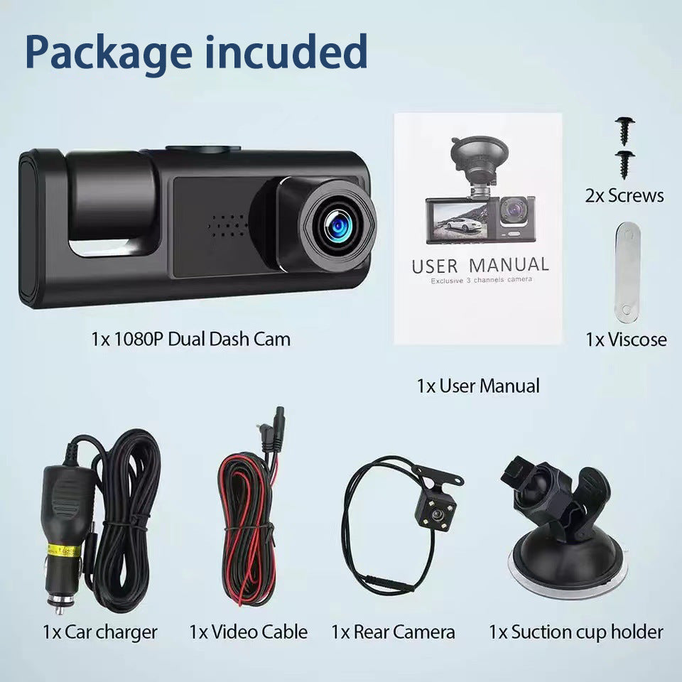# 2-inch Screen Three-Channel HD Dash Cam