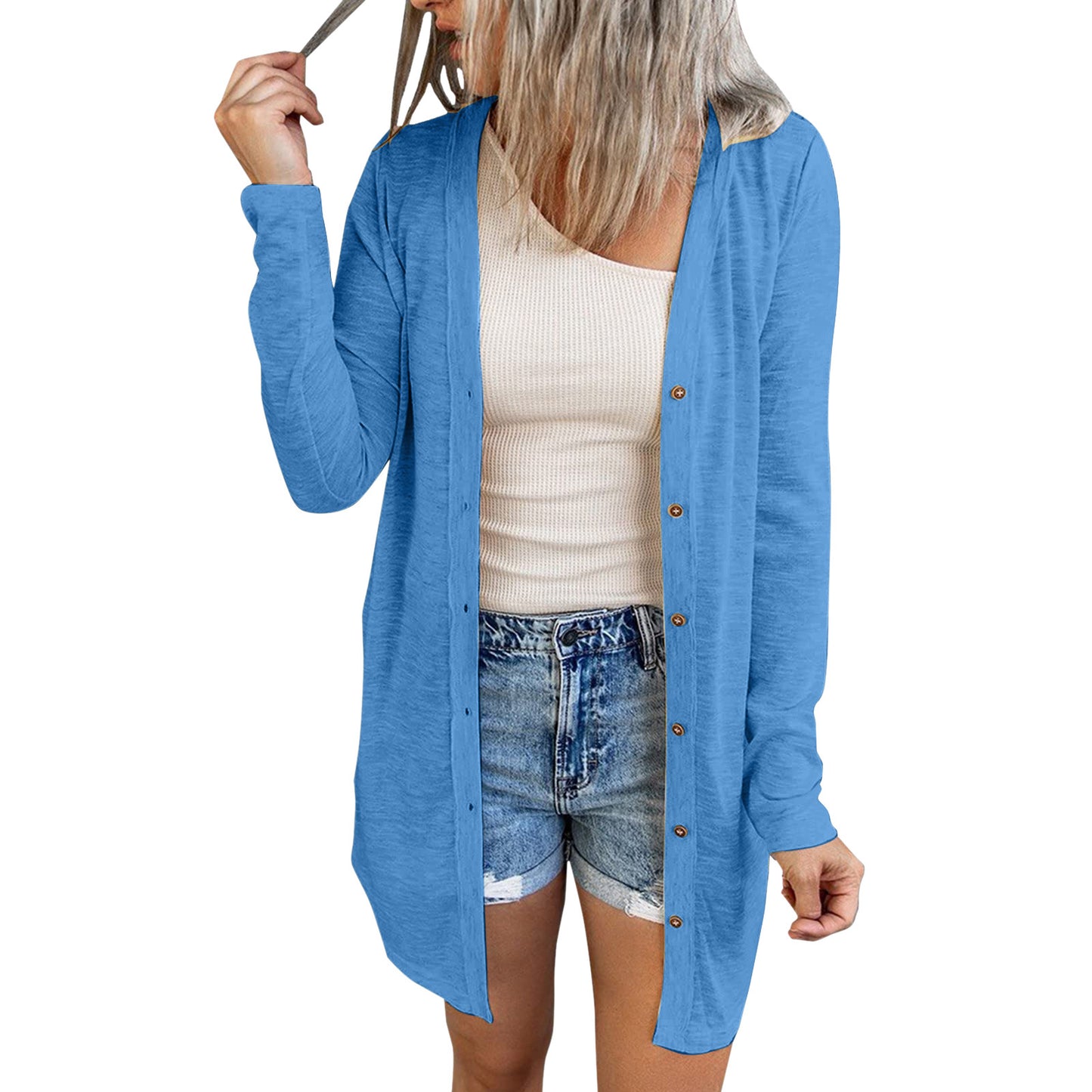 # Women's Solid Color Long-Sleeved Cardigan/Outerwear