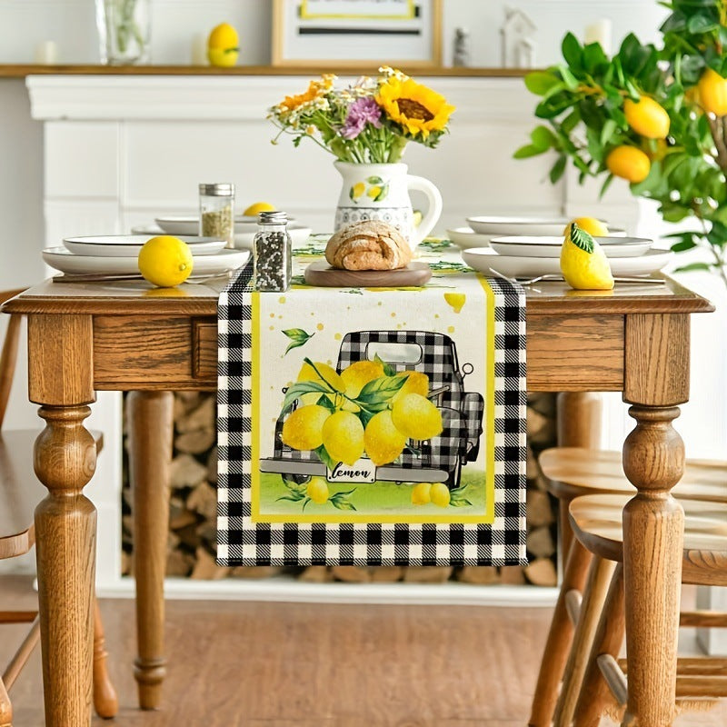 # Checkered Truck and Lemon Themed Table Runner