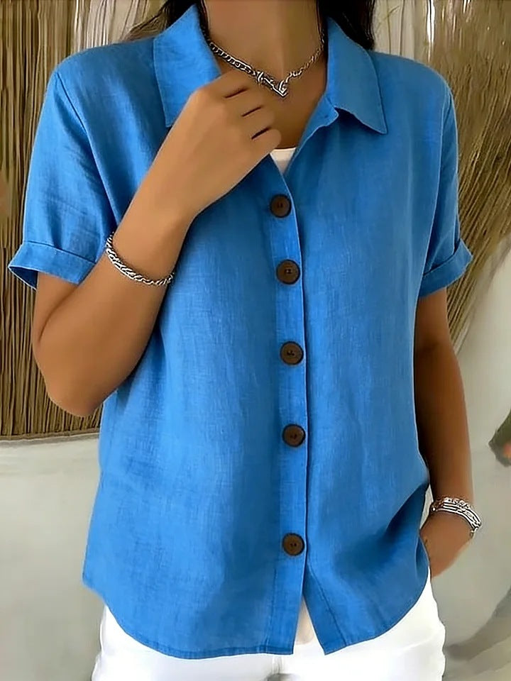 # Button-Up Cotton Linen Women's Casual Short-Sleeve Shirt