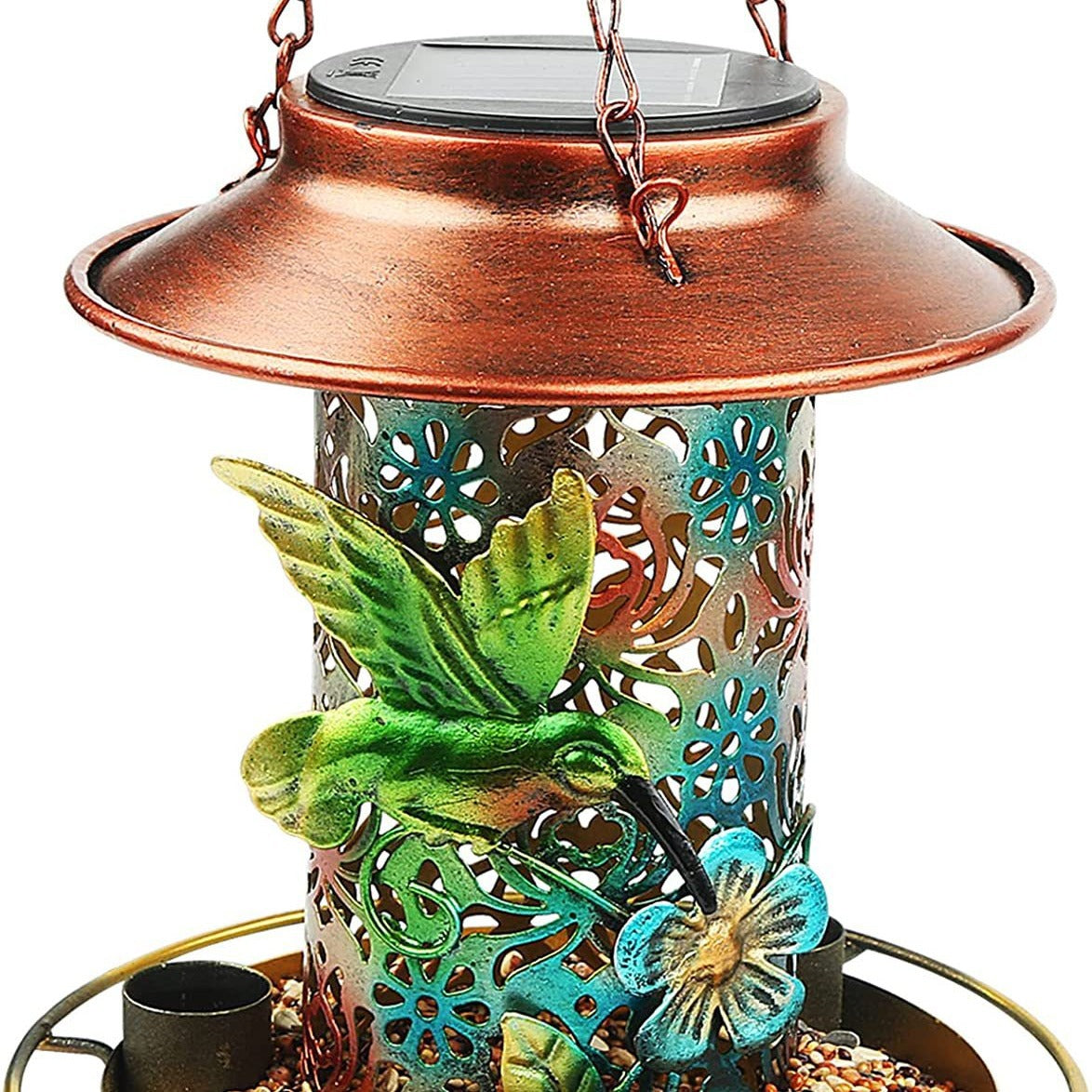 Solar-Powered Wrought Iron Bird Feeder/Pavilion Light