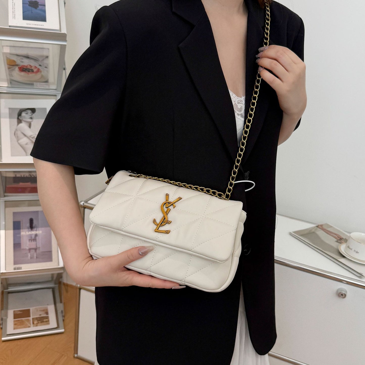 # Quilted Chain Shoulder/Crossbody Small Square Bag