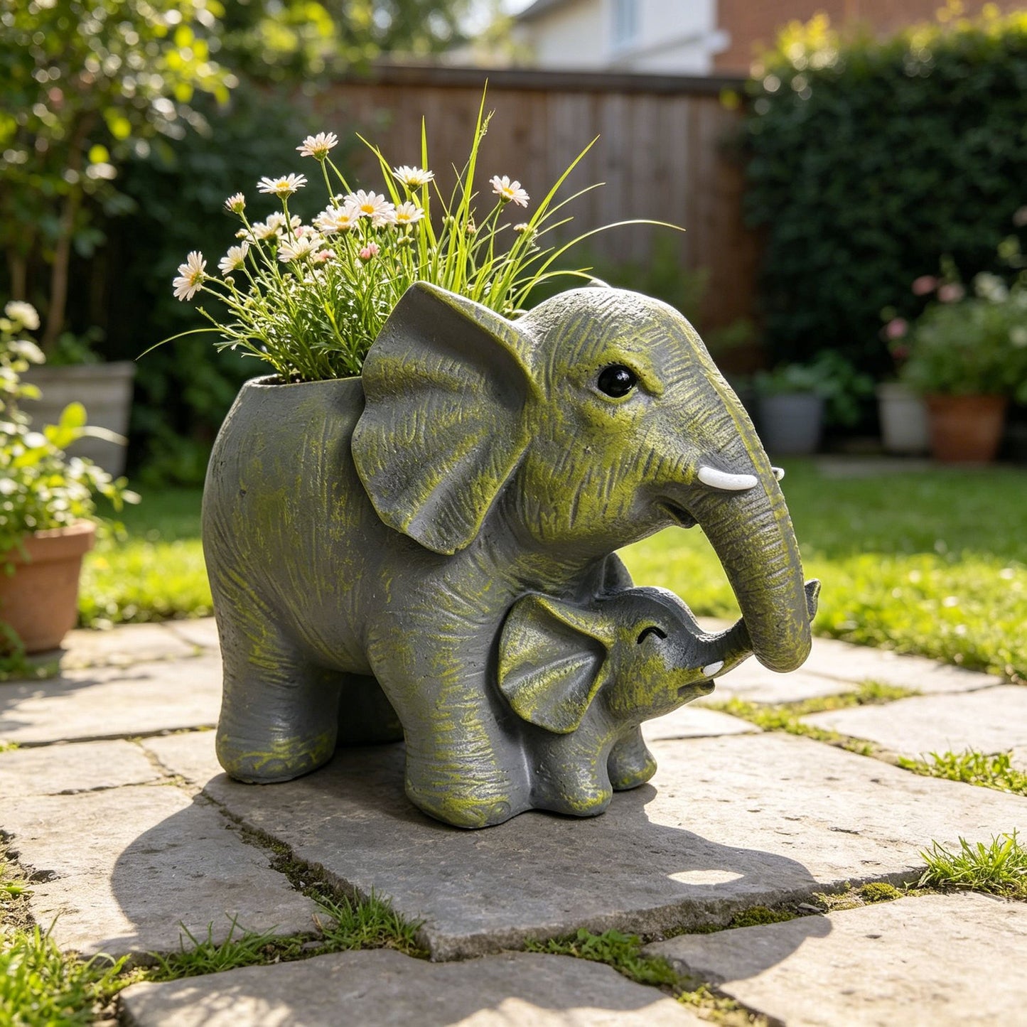 # Mother and Child Elephant Flower Pot