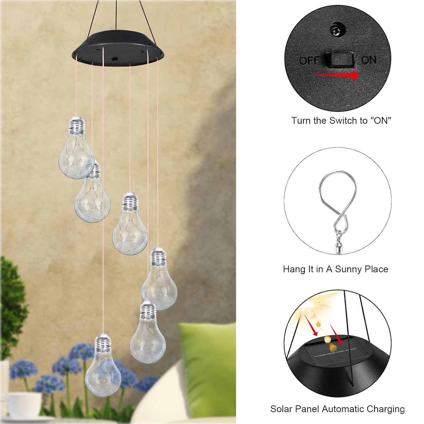 Solar Bulb Wind Chime Garden Light