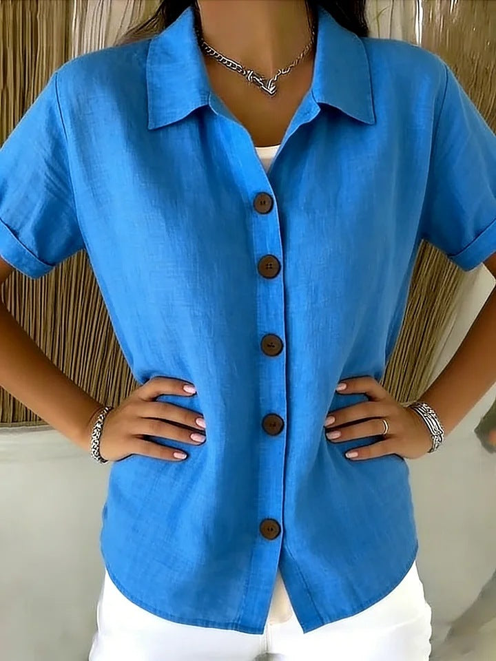 # Button-Up Cotton Linen Women's Casual Short-Sleeve Shirt