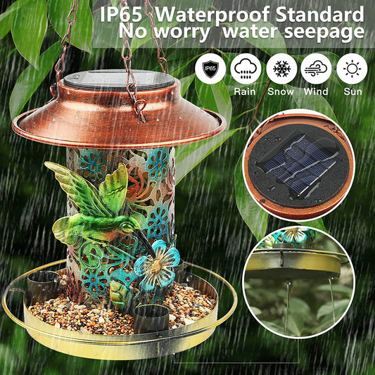 Solar-Powered Wrought Iron Bird Feeder/Pavilion Light