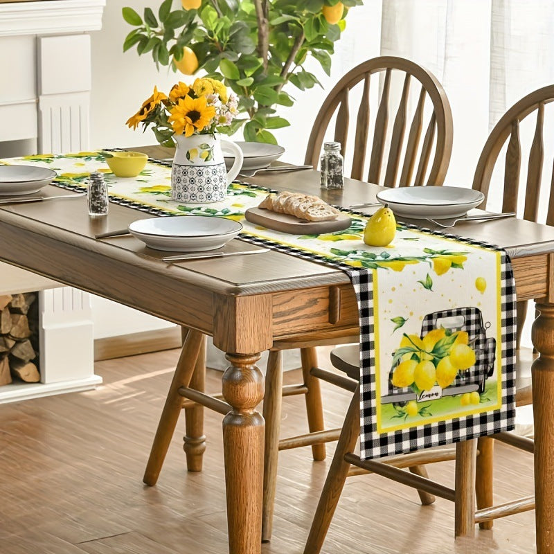 # Checkered Truck and Lemon Themed Table Runner