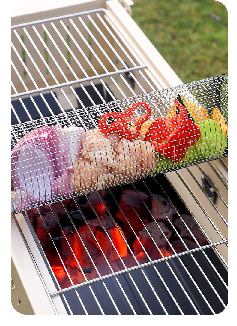 Wooden Handle Round Rolling BBQ Cage