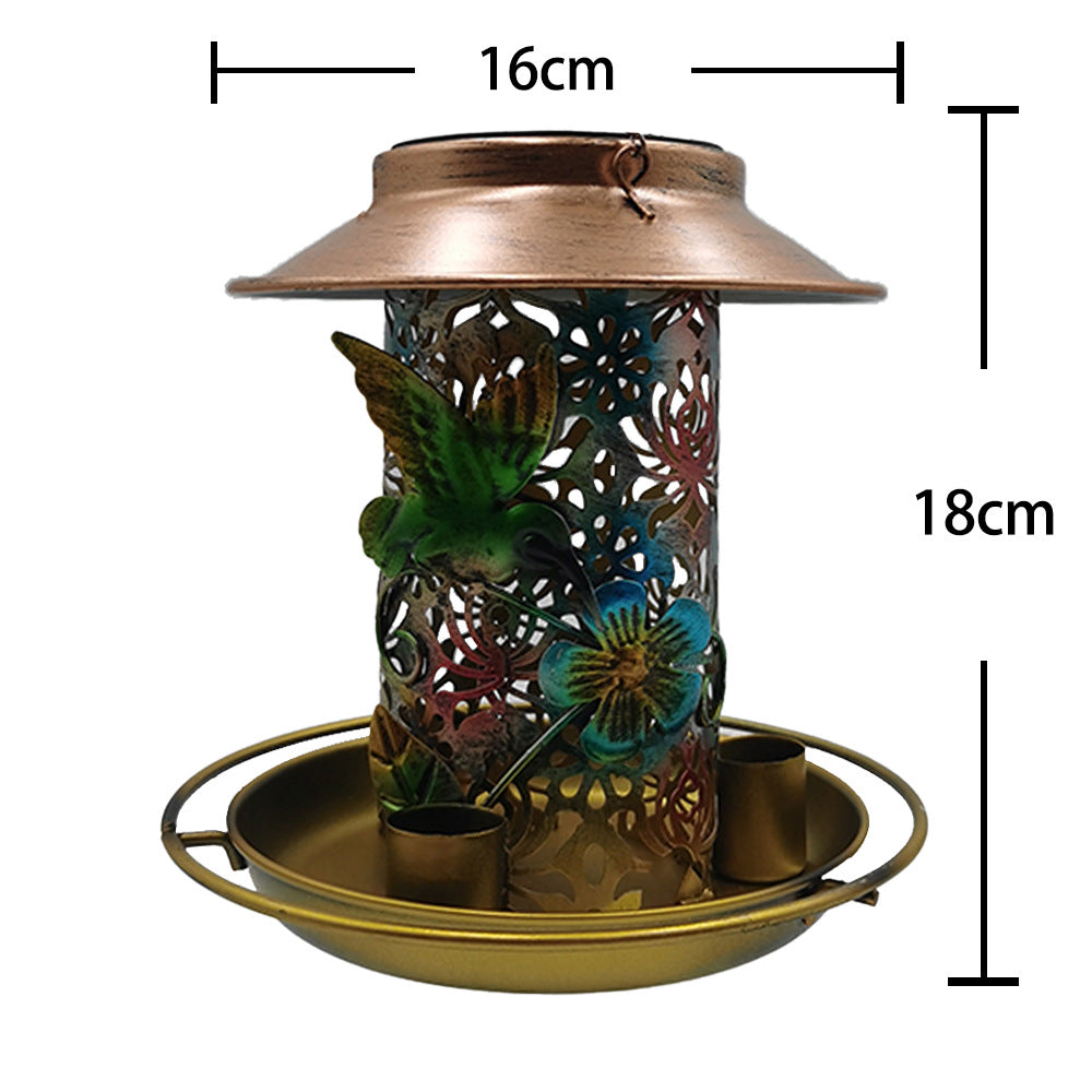 Solar-Powered Wrought Iron Bird Feeder/Pavilion Light