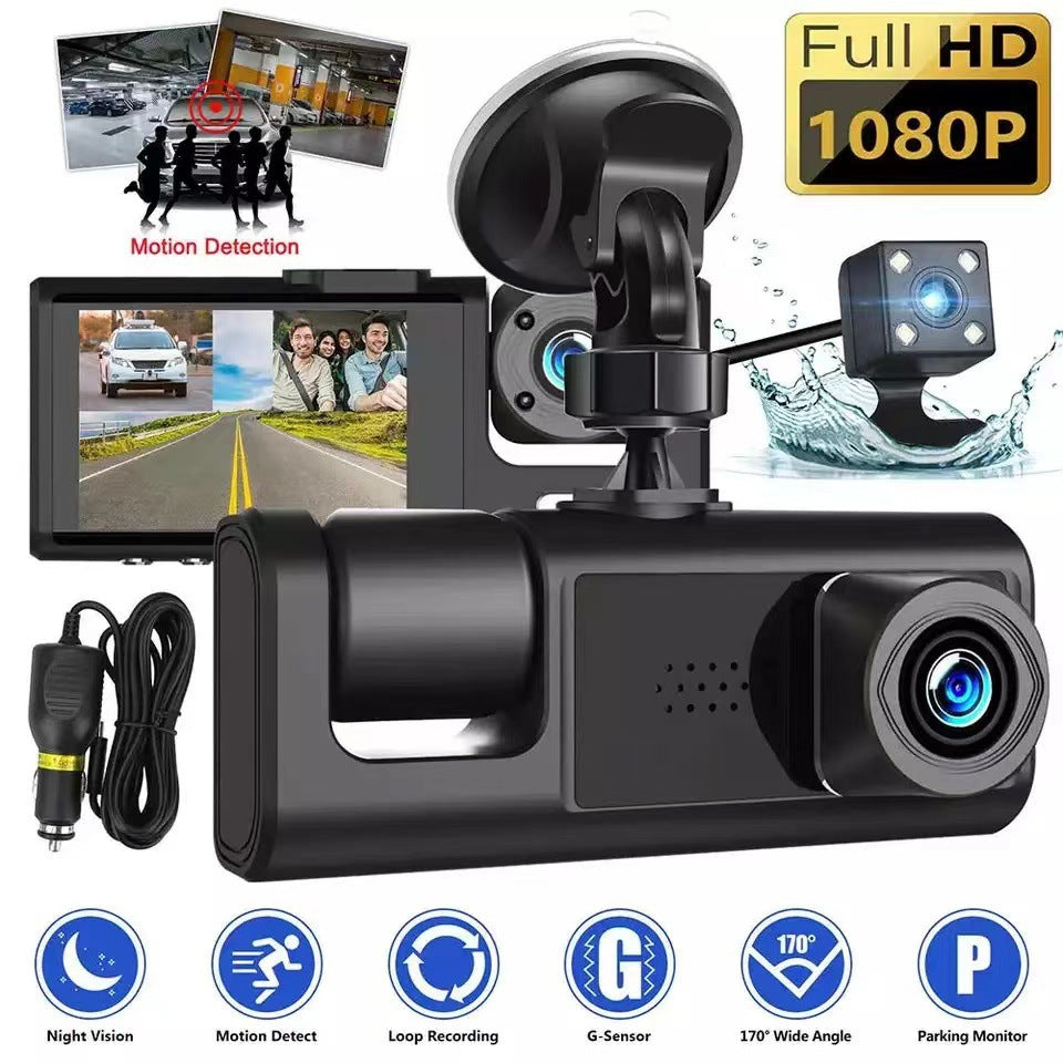 # 2-inch Screen Three-Channel HD Dash Cam