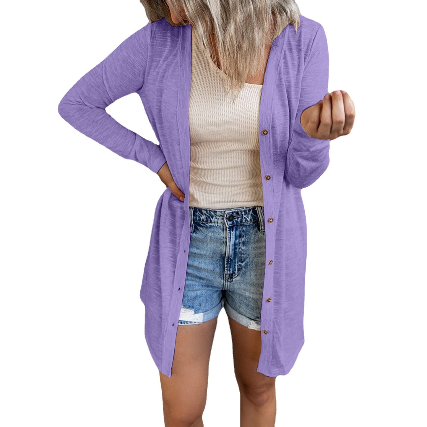 # Women's Solid Color Long-Sleeved Cardigan/Outerwear