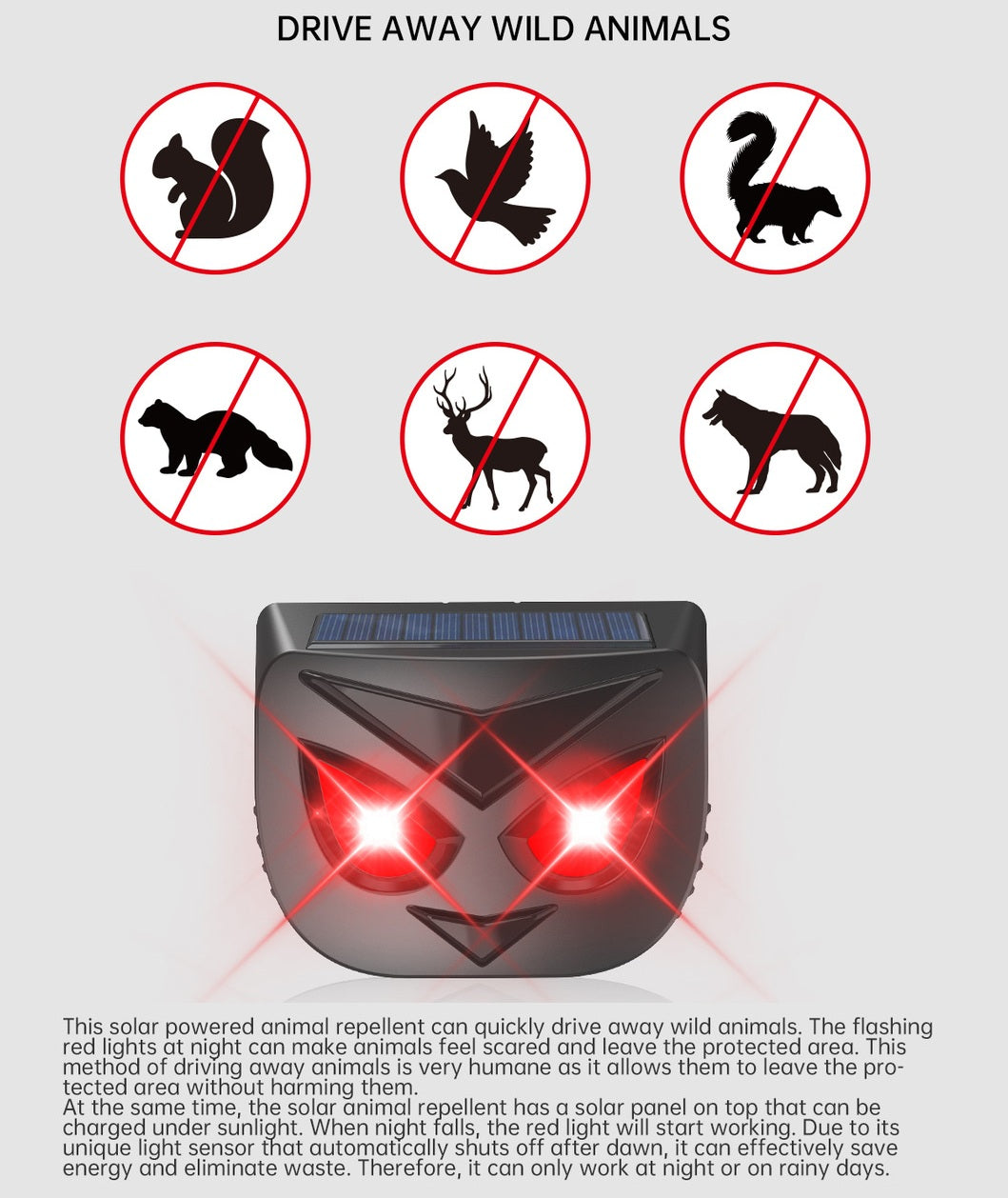 # Solar-Powered Flashing Outdoor Animal Repeller