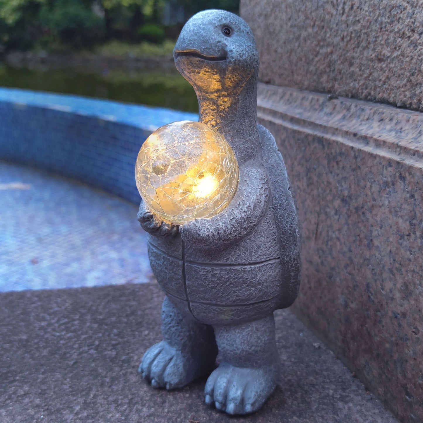 Turtle Holding a Ball Solar LED Outdoor Ornament