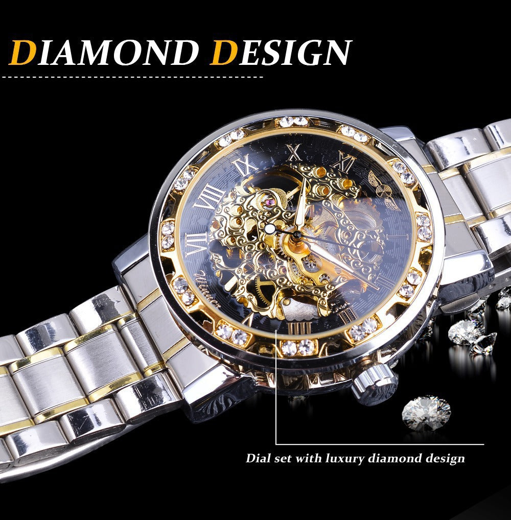 Stylish Casual Skeletonized Rhinestone Men's Mechanical Watch