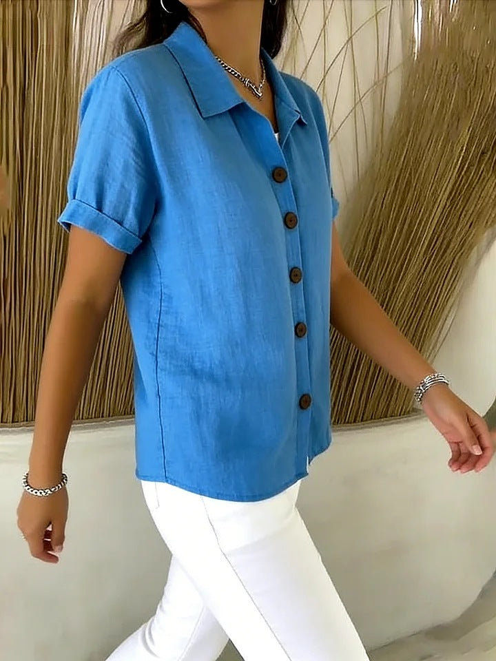 # Button-Up Cotton Linen Women's Casual Short-Sleeve Shirt