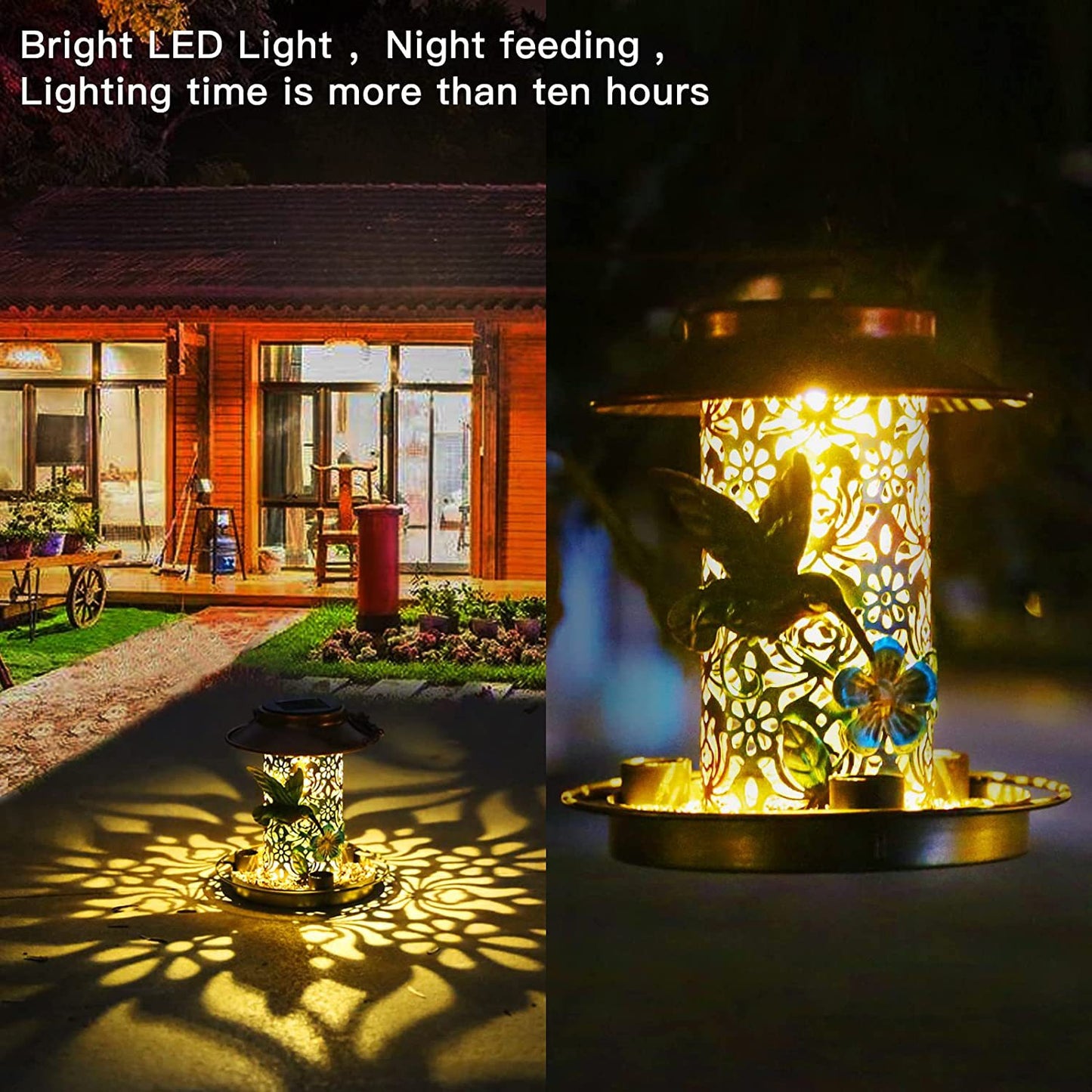 Solar-Powered Wrought Iron Bird Feeder/Pavilion Light