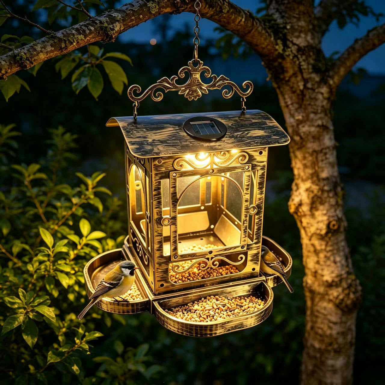 # Retro Iron Solar-Powered Hanging Bird Feeder