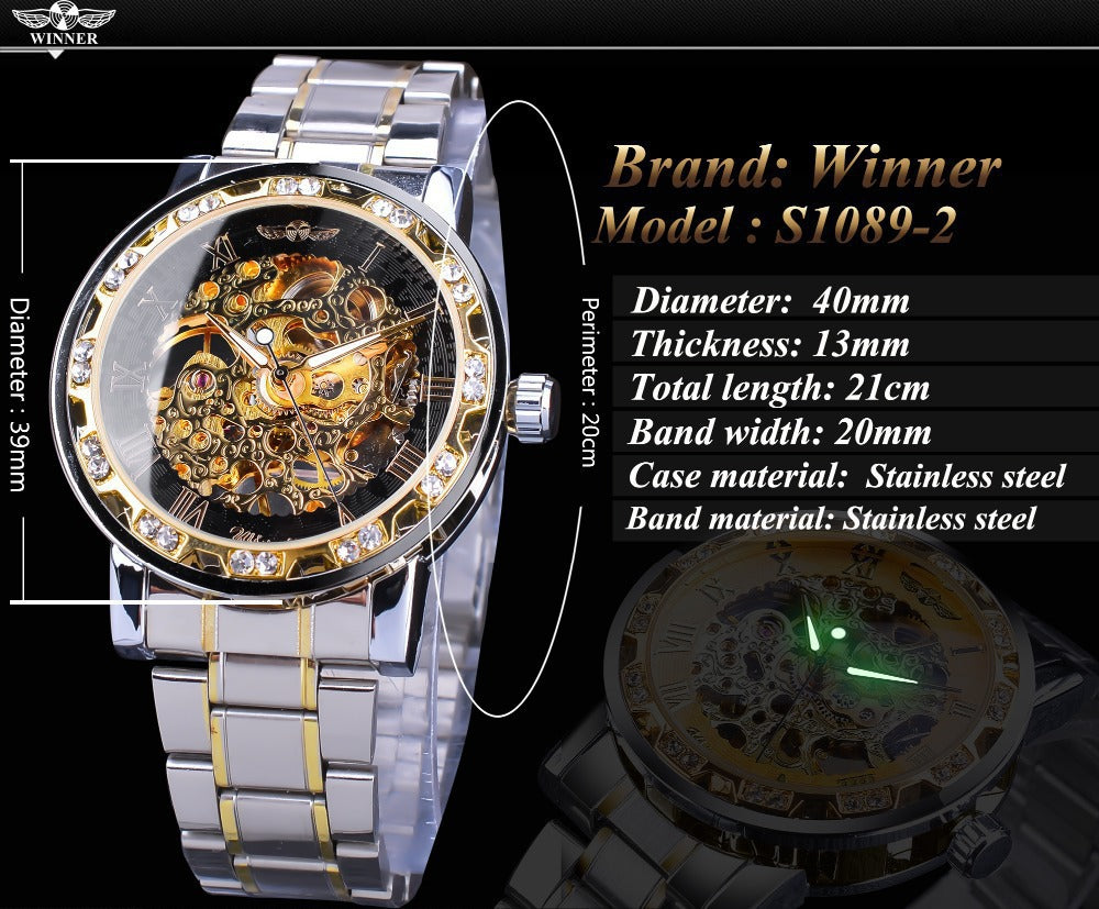 Stylish Casual Skeletonized Rhinestone Men's Mechanical Watch