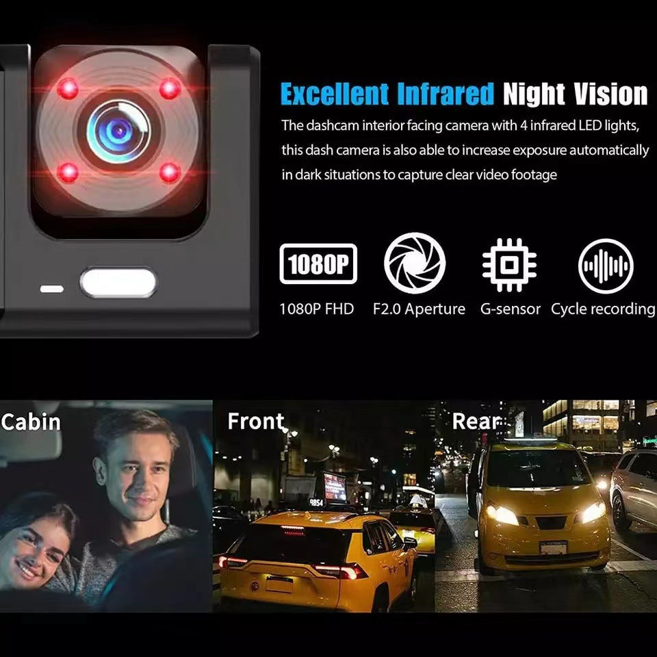 # 2-inch Screen Three-Channel HD Dash Cam