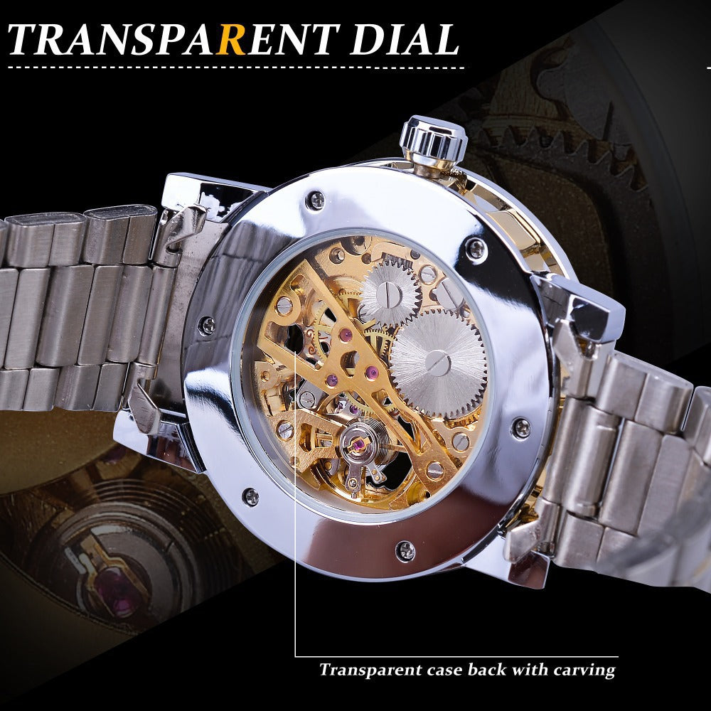 Stylish Casual Skeletonized Rhinestone Men's Mechanical Watch
