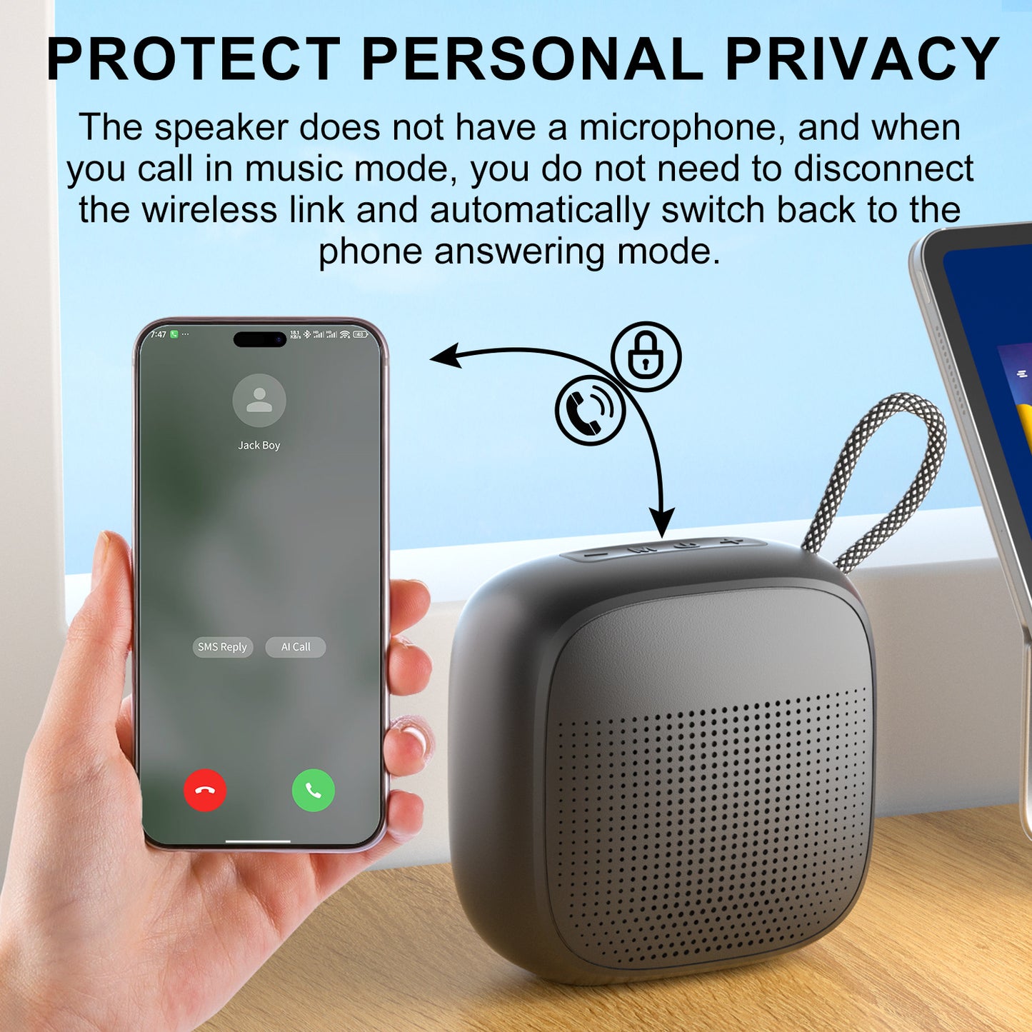 Portable Bluetooth Speaker with High-Fidelity Bass and Lyrics Display