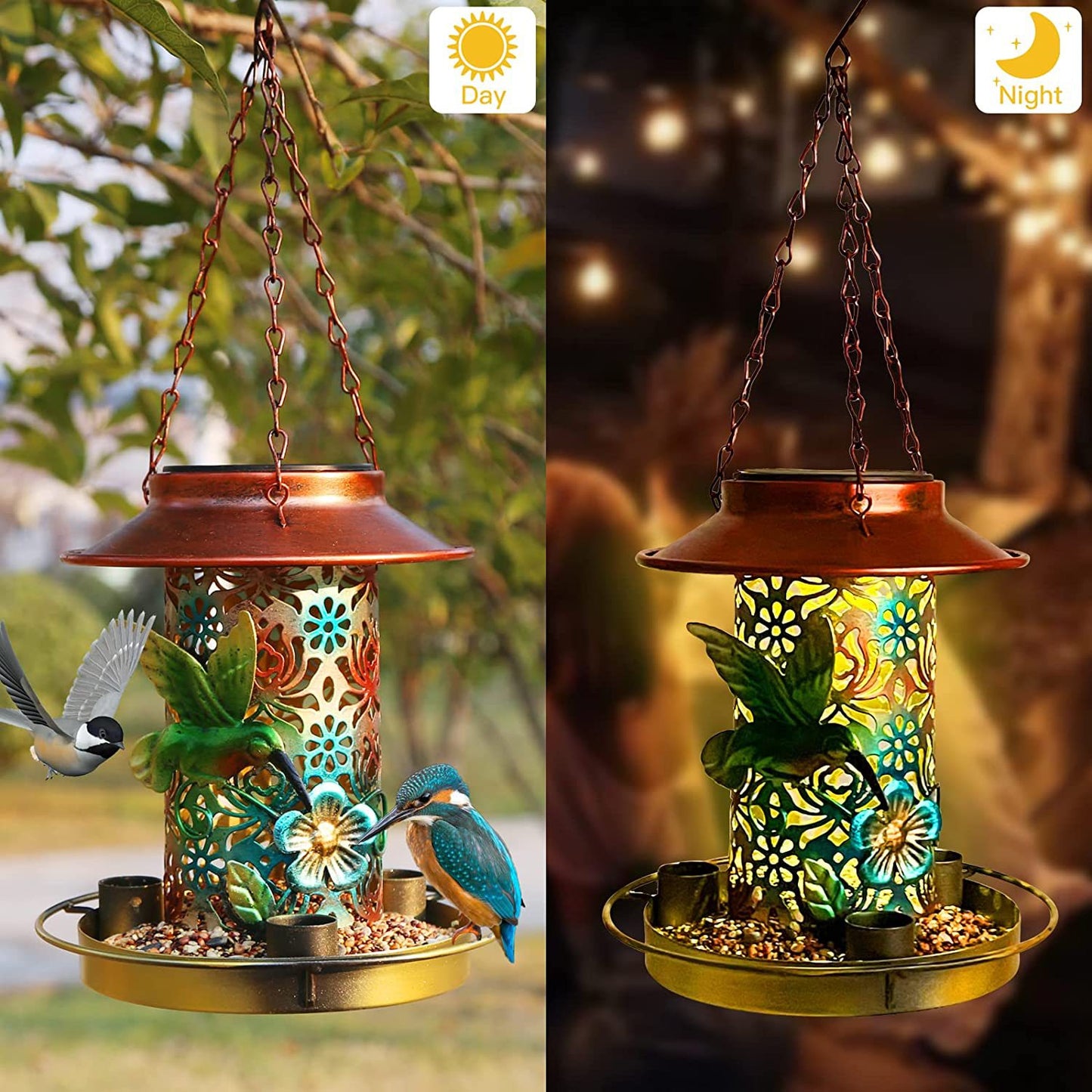 Solar-Powered Wrought Iron Bird Feeder/Pavilion Light