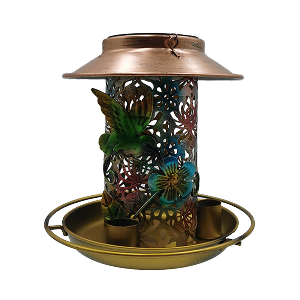Solar-Powered Wrought Iron Bird Feeder/Pavilion Light