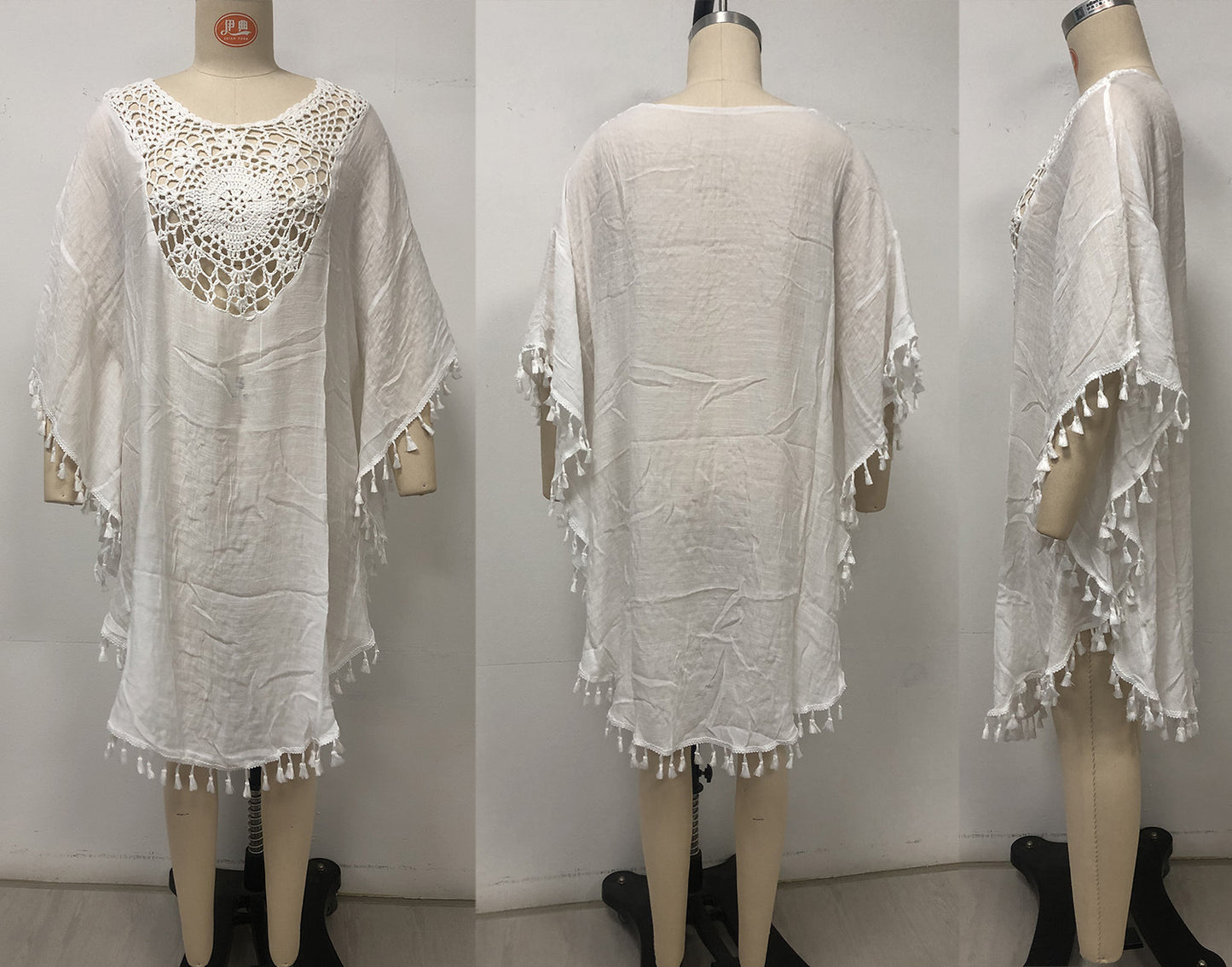 # Crochet-Patterned Tassel Beach Cover-Up