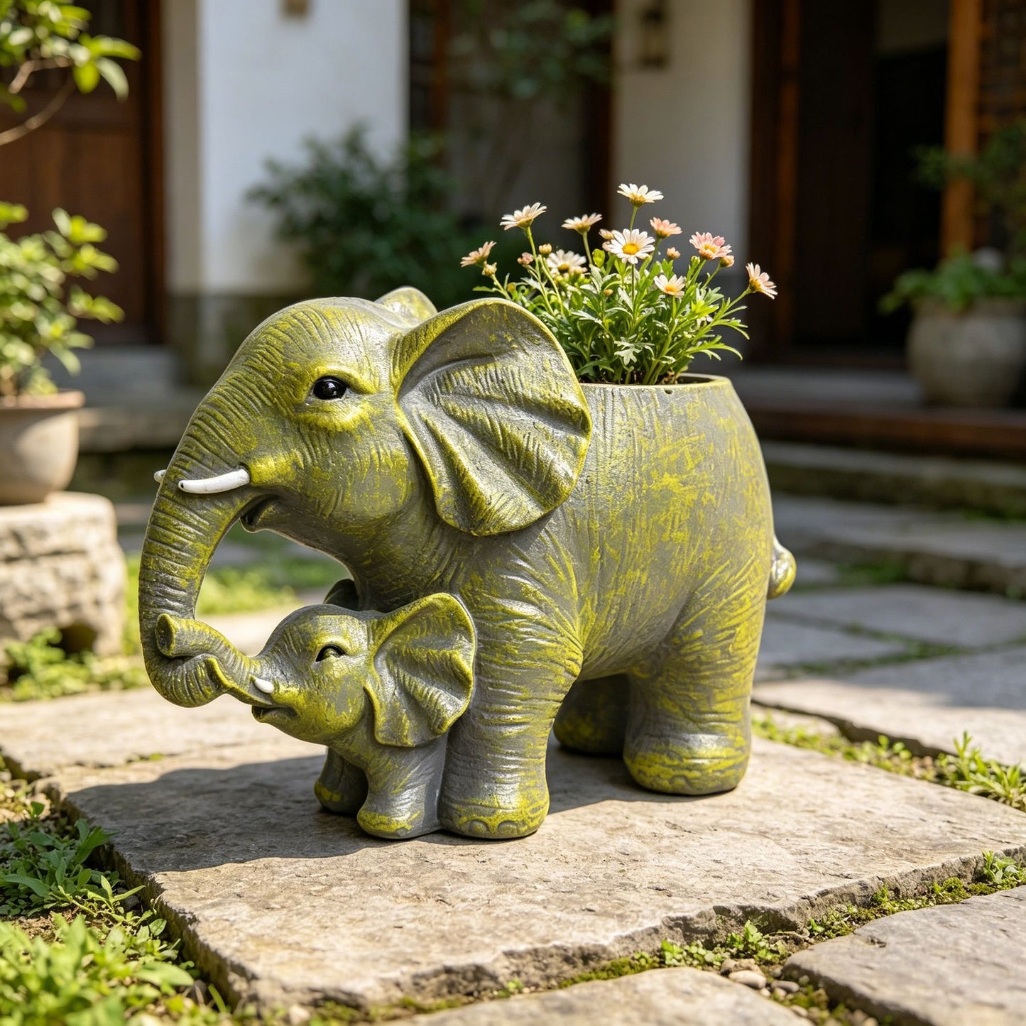 # Mother and Child Elephant Flower Pot
