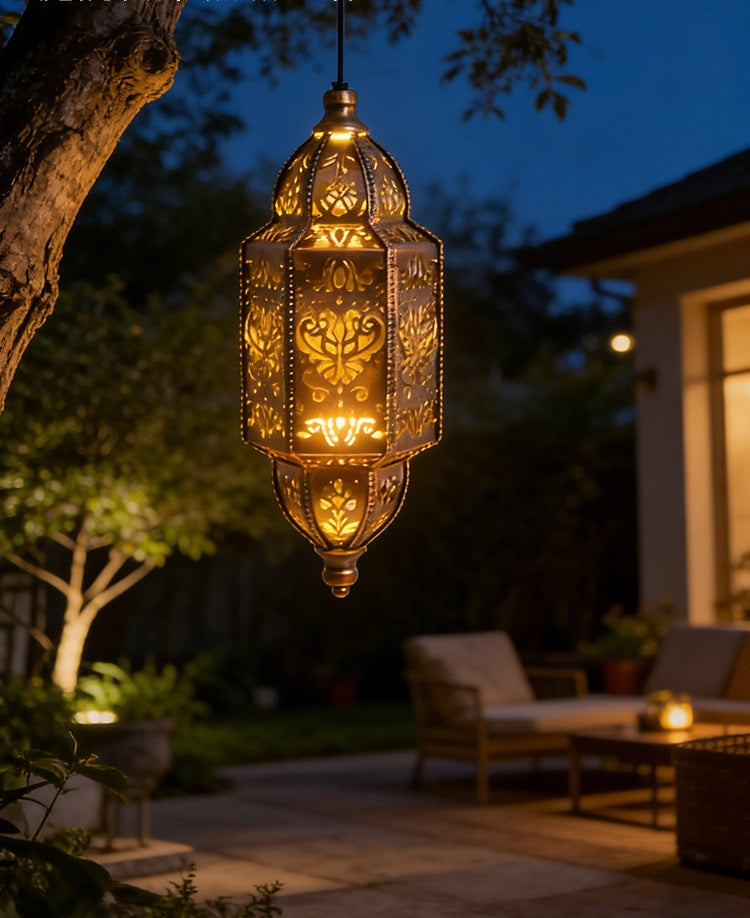 # Wrought Iron Baroque Solar-Powered Hollow-Out Projection Chandelier